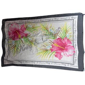Vtg Pinky & Dianne Scarf Pink/Black Floral Tropical Glam Beachy Resort Cruise